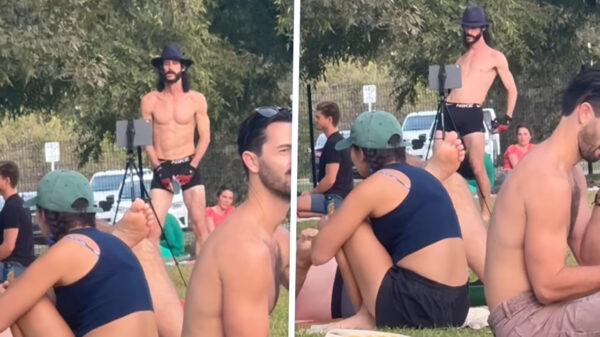 Vleesgeworden bezemsteel schiet content middenin park in een zoektocht naar 'n Grindr-match