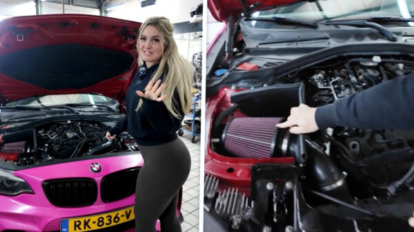 Aandachtvragende dame laat ons haar vers ingebouwde 'brandstofpomp' zien