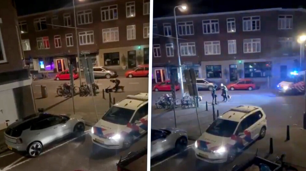 Jankende relschopper wordt in Scheveningen aangepakt door politiehond