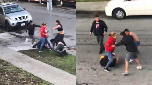 Pittig wijfie met Mickey Mouse-trui zorgt ervoor dat gevecht eerlijk verloopt