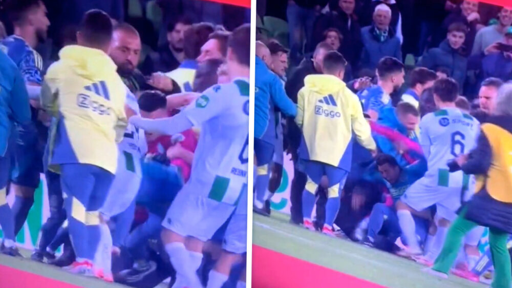 Beelden: 'Losgeslagen keeper FC Groningen mept op de grond liggende Ajacied'