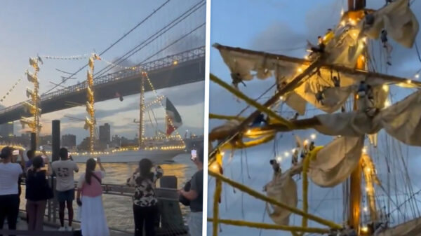 Mexicaans marineschip ramt Brooklyn Bridge en vermorzelt bemanning op de mast
