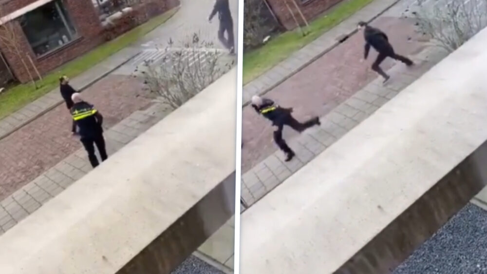 Vrouw legt arrestatie vast op beeld, op achtergrond lijkt kind te stikken