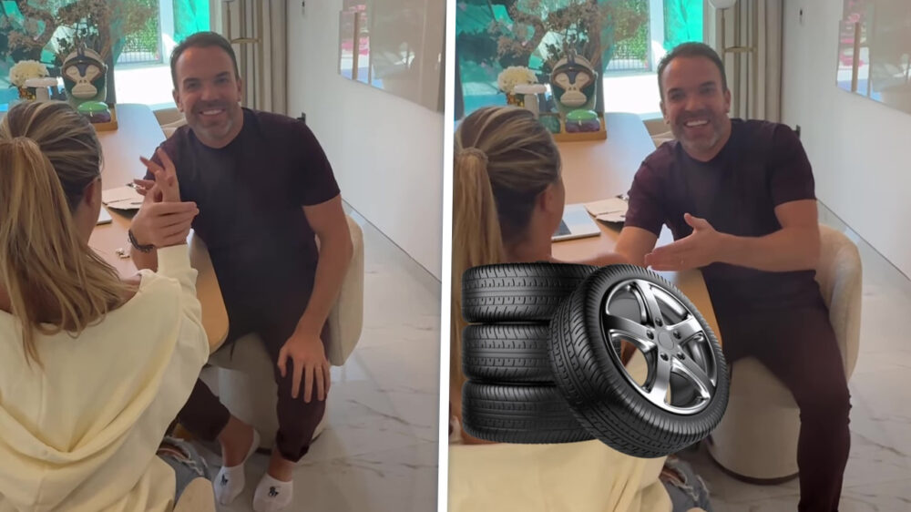 Robert Doornbos wordt afgeleid én ingemaakt door zijn vrouw met armpje drukken