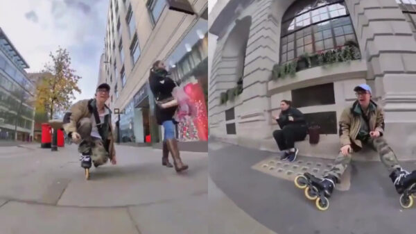 Overmoedige skeeleraar komt onverwachte en pijnlijke hindernis tegen