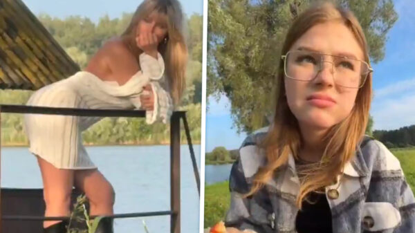 Kerel betrapt als hij een zeldzaam vogeltje spot tijdens het picknicken