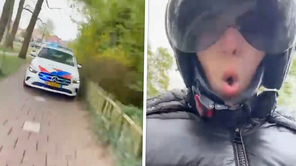 Scooterbink filmt rustig terwijl hij door politieauto wordt achtervolgd