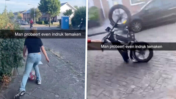 Fatbiker wil imponeren bij chickie en gaat vol op z'n plaat tijdens wheelie