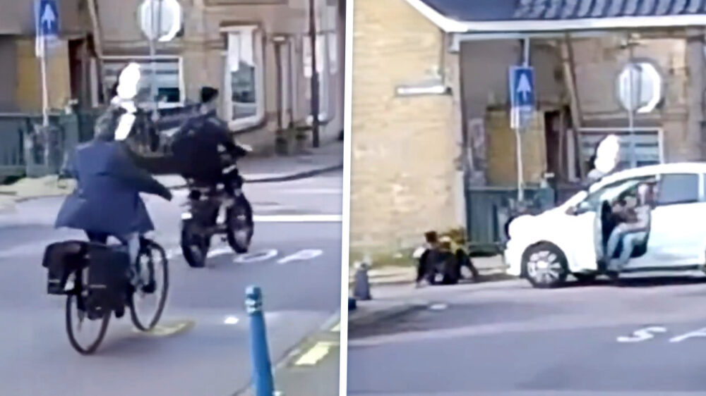 Fatbiker dient onvrijwillig als ruitenwisser voor auto tijdens frontale ontmoeting