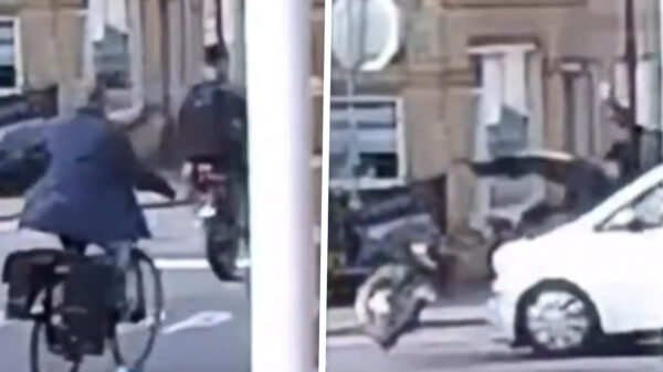 Fatbiker dient onvrijwillig als ruitenwisser voor auto tijdens frontale ontmoeting