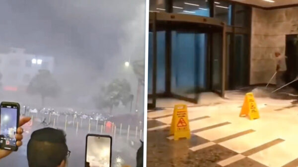 Tyfoon teistert Hongkong: Windstoten van 160 km/u blazen mensen omver