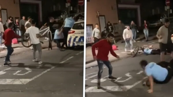 Portugese agenten krijgen klappen en zelfs fiets naar het hoofd geslingerd