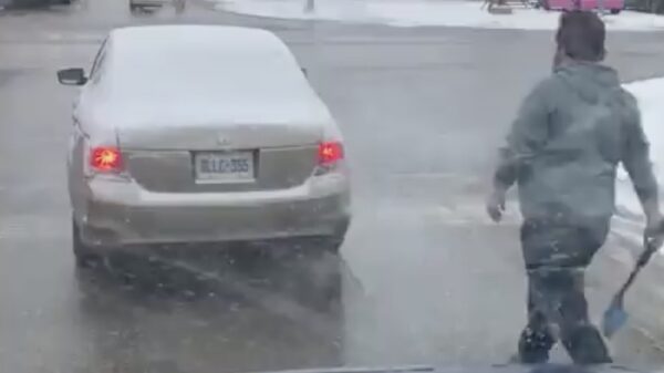 Canadees gaat los op automobilist bij het verkeerslicht