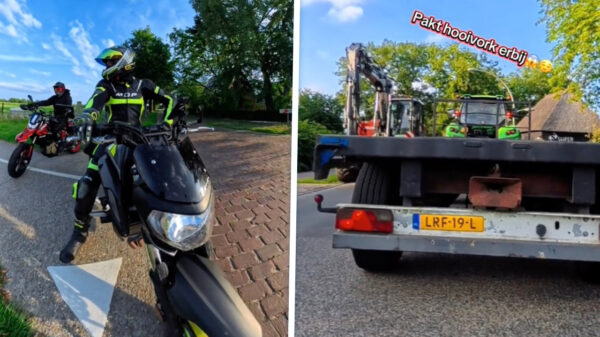 Boer is helemaal klaar met 'irritante' motorrijders en grijpt hooivork