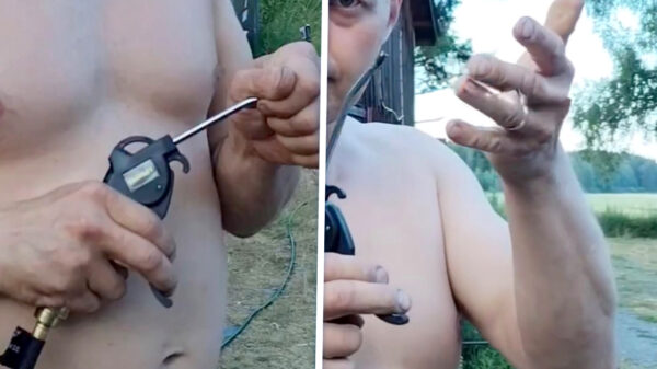 Oom Dolf speelt zijn favoriete liedje met behulp van wat perslucht