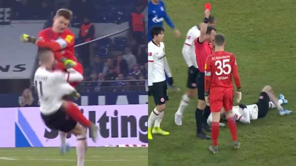 Schalke-keeper Alexander Nubel krijgt direct rode kaart na gruwelijke overtreding