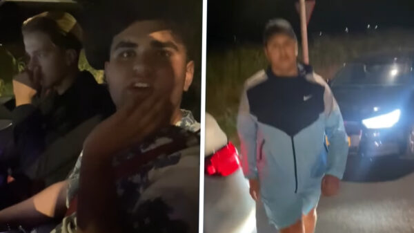 Stoere knapen gooien afval uit autoraam en slaan man die kritiek geeft