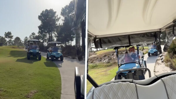 Verstappen maakt van de golfbaan een circuit met gillende Kelly Piquet op achterbank