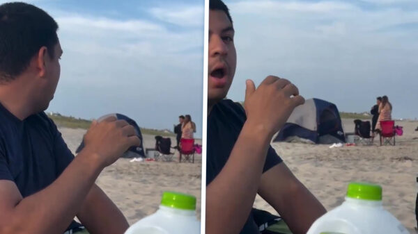 Geen briesje te bekennen, maar dat tentje gaat wel opvallend hard heen en weer