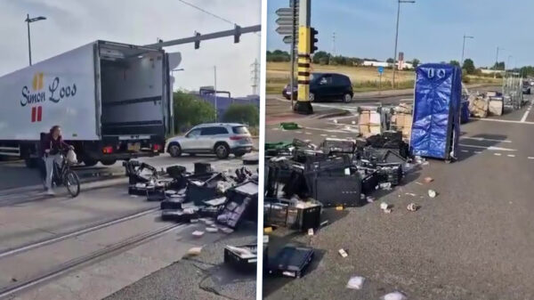 Soms zit het mee: Simon Loos-chauffeur verliest complete lading op kruispunt