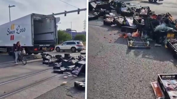 Soms zit het mee: Simon Loos-chauffeur verliest complete lading op kruispunt