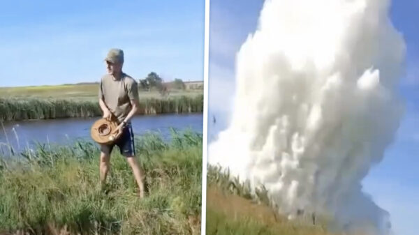 Russische idioot knikkert antitankmijn in sloot om vissen te vangen