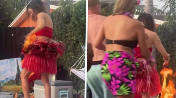 Dansmarieke zet zichzelf in brand en eindigt met een plons in 't zwembad