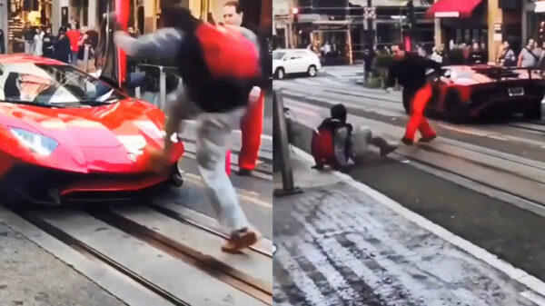 Klootzakje krijgt klappen van eigenaar als hij over zijn Lamborghini loopt