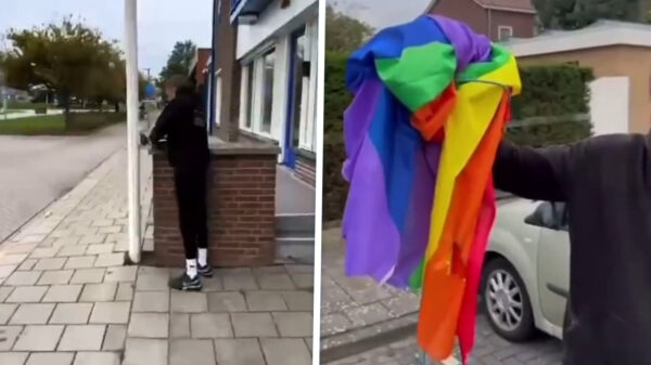Urkers willen geen 'transgendervlag' bij politiebureau en zagen 'm omver