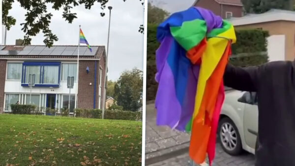 Urkers willen geen 'transgendervlag' bij politiebureau en zagen 'm omver