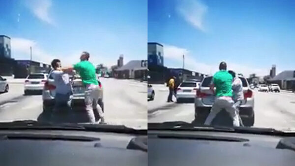 Road ragende automobilist krijgt een portie smeer als hij de verkeerde tegenkomt