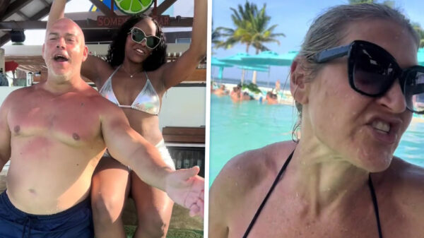 Vakantieganger feest met andere vrouw, tot zijn pislinke echtgenote opduikt