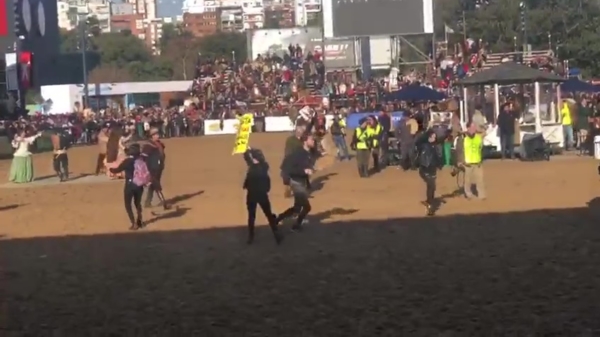 Argentijnse cowboys jagen vegan-demonstranten met zwepen uit hun arena