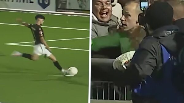 Heerlijk: Katwijk-keeper duikt het publiek in, maar viert 't nét iets te vroeg