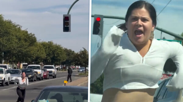 Vrouw heeft bizarre meltdown in het verkeer nadat iemand toetert