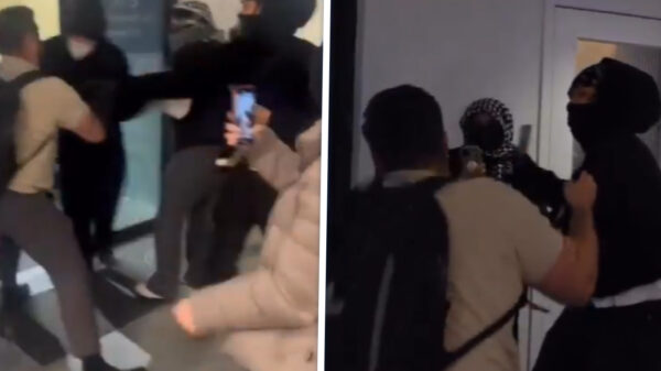 Veteraan duwt Palestina-activisten recht door glazen deur bij Israël-bijeenkomst