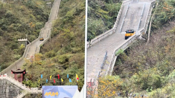 SUV-challenge op Tianmen Mountain eindigt met gesloopt historisch hek