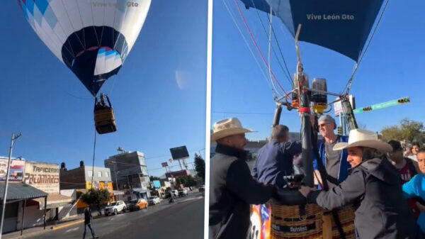 Drie luchtballonnen landen tussen verkeer tijdens festival in Mexico