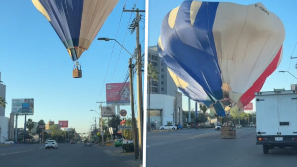 Drie luchtballonnen landen tussen verkeer tijdens festival in Mexico