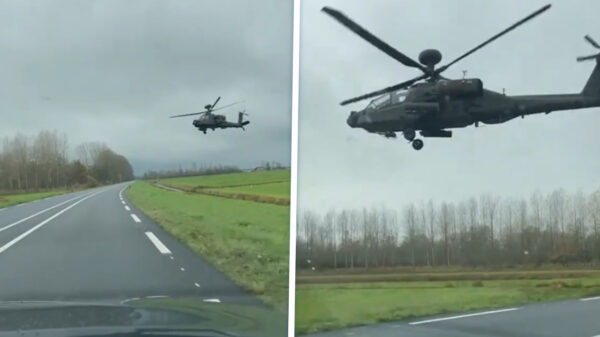 Beelden: Apache scheert 'rakelings' over provinciale weg bij Zuilichem