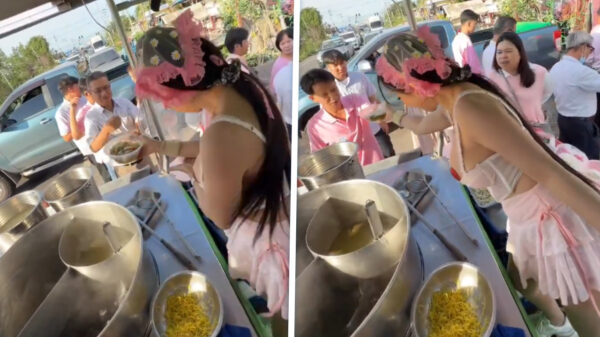 Slimme Thaise streetfoodverkoopster weet wel hoe ze haar klanten trekt