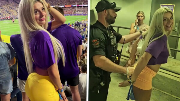 'Model' Abigail Lutz flasht een vol stadion en wordt meteen afgevoerd