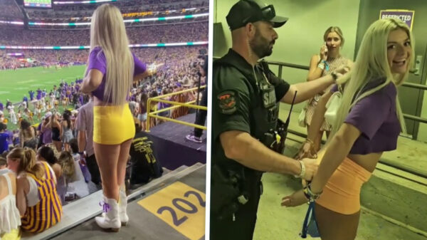 'Model' Abigail Lutz flasht een vol stadion en wordt meteen afgevoerd