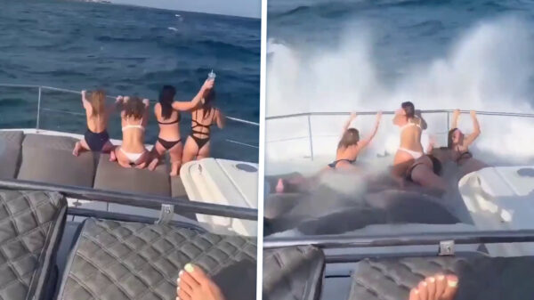 Zon, zee, bootje en een lompe golf die alle dames overal heen laat glijden