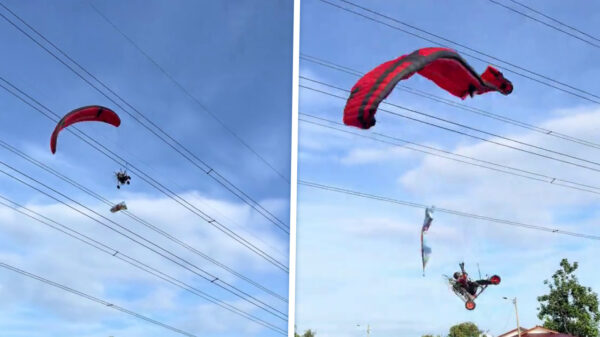 Paramotor maakt kennis met hoogspanningskabels tijdens lage vlucht