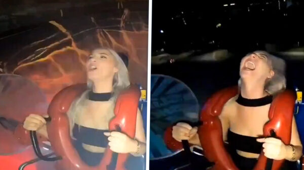 Slingshot plus zwaartekracht: Blondines topje houdt het geen seconde vol