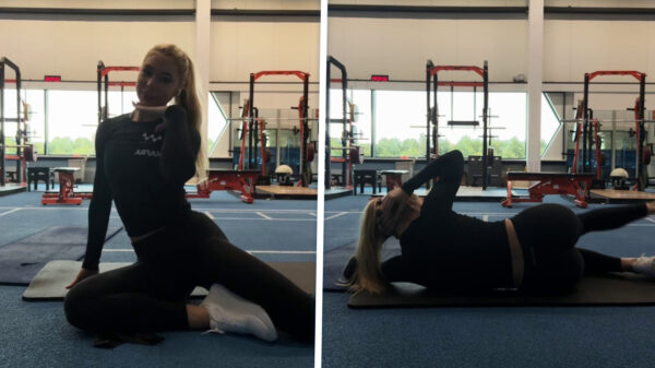 De warming-up van Jutta Leerdam trekt meer aandacht dan het schaatsen