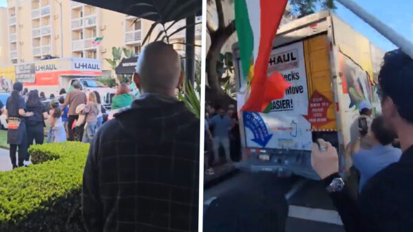 U-Haul rijdt dwars door protest tegen de Iraanse overheid in Los Angeles