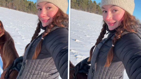 Paardenmeisje galoppeert door sneeuw en harkt lachend 4,3 miljoen views binnen