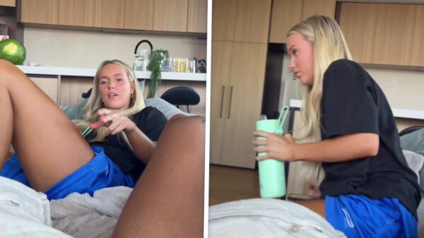 Blonde Aussie doet een gooi naar luidruchtigste vriendin van het jaar